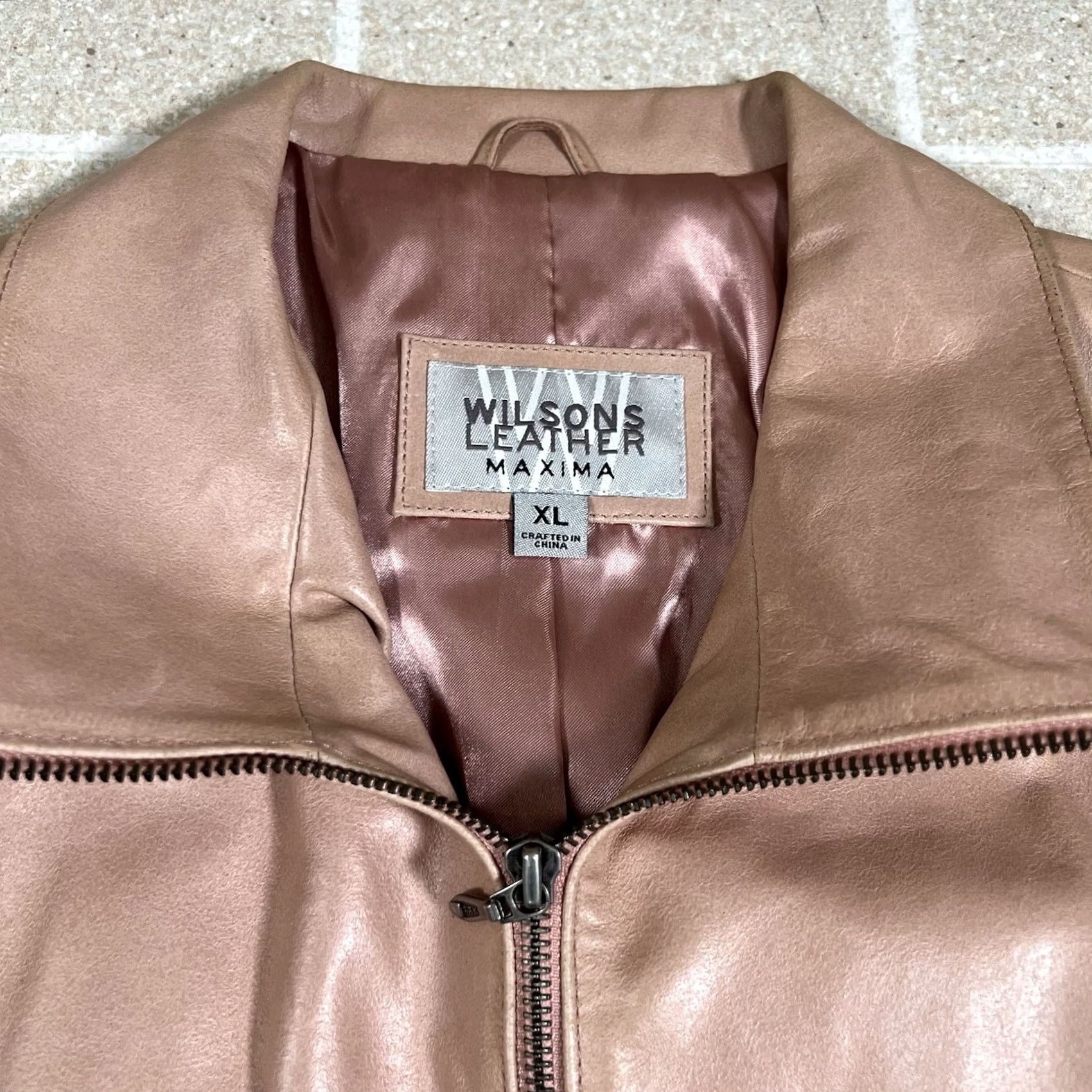 Wilson VINTAGE Wilson Maxima Jacket Womens XL Pink Beige Biker Full Zip Leather 90s Size XL / US 12-14 / IT 48-50 - 2 Thumbnail