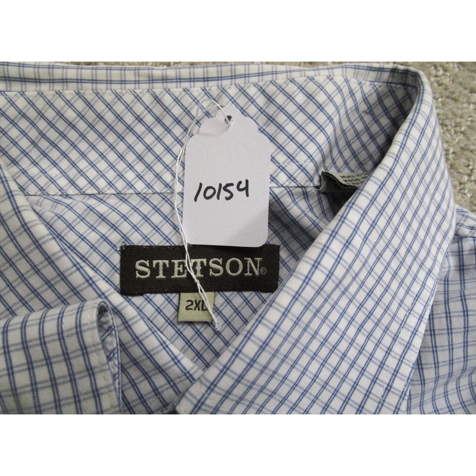 Stetson Stetson Shirt Mens 2XL Blue White Check Western Long Sleeve Button Down Cowboy Size US XXL / EU 58 / 5 - 8 Thumbnail