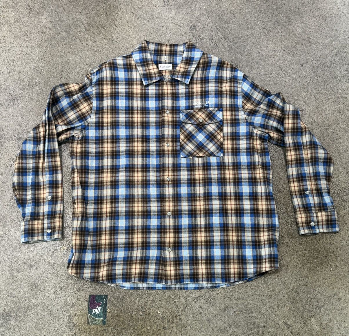 image of Moncler Brown & Blue Flannel, Men's (Size XL)