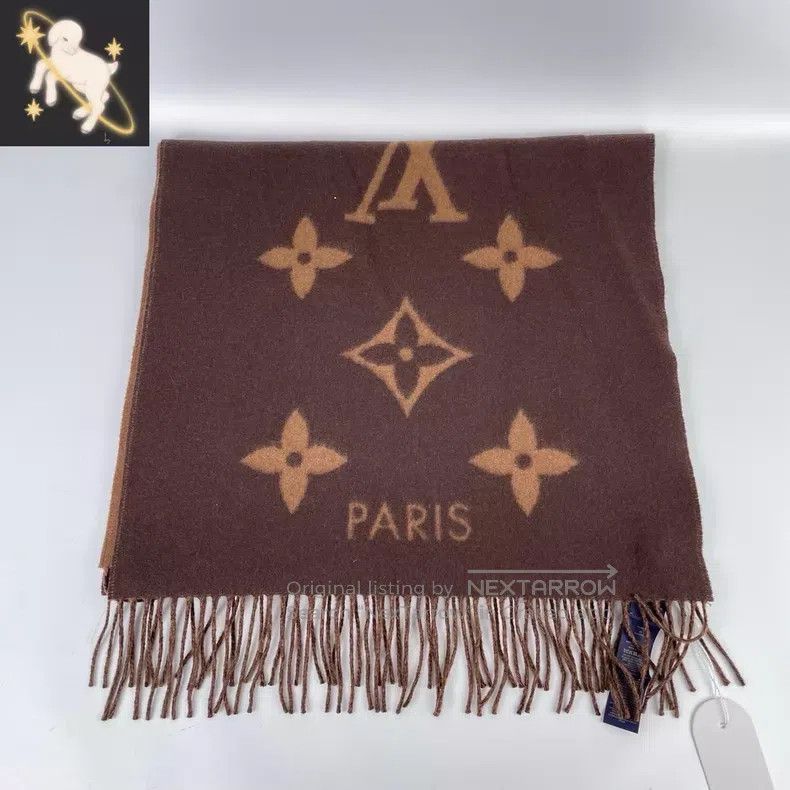 Louis Vuitton Louis Vuitton Brown dark brown presbyopic printed cashmere Size ONE SIZE - 1 Thumbnail