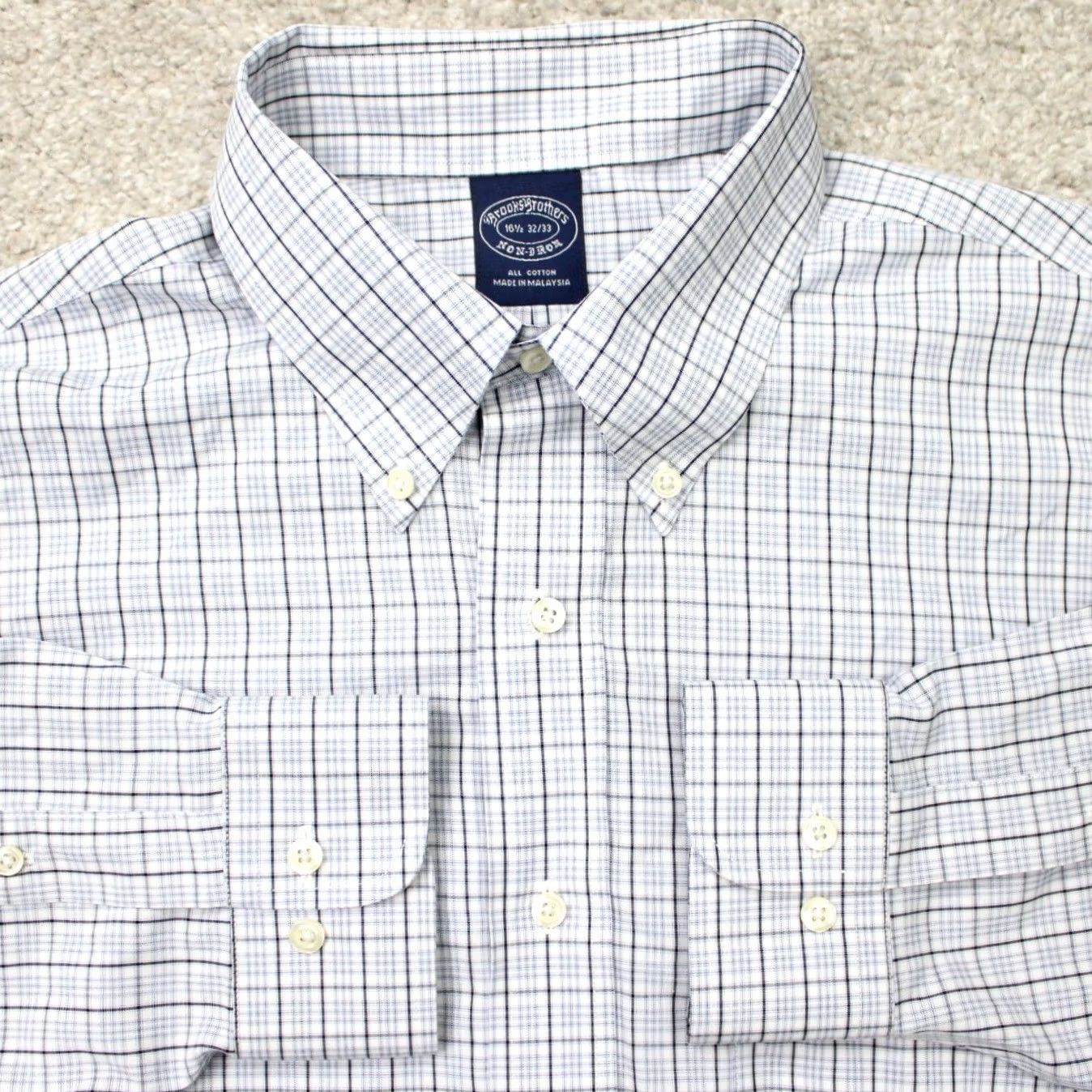 Brooks Brothers Brooks Brothers Shirt Mens 16.5 Blue White Non Iron Cotton Long Sleeve Size US XL / EU 56 / 4 - 2 Thumbnail