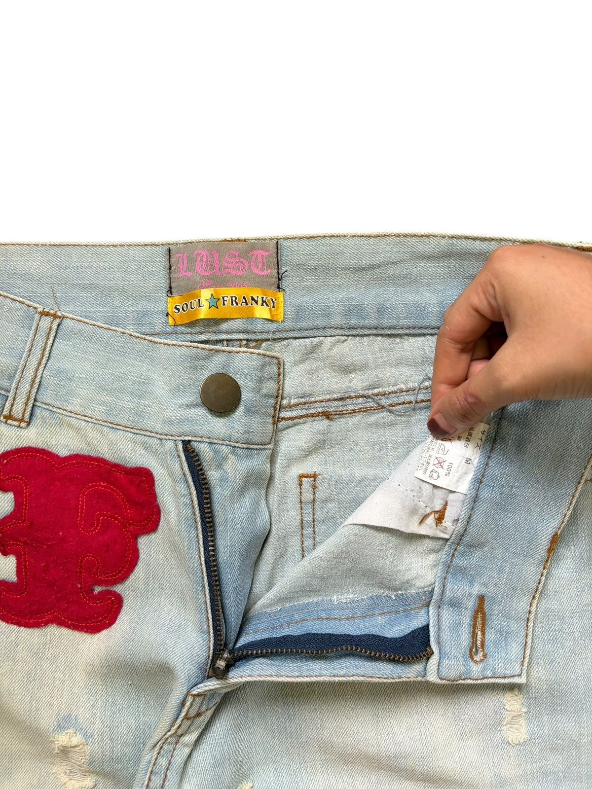 Hysteric Glamour Vintage Japanese Brand Patches Distress Flare Jeans Size 30" / US 8 / IT 44 - 5 Thumbnail
