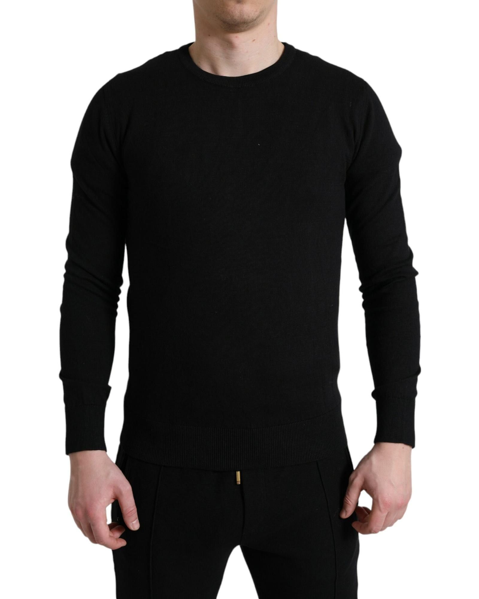 image of Dolce Gabbana Cotton Crew Neck Pullover Sweater in Black, Men's (Size Medium)