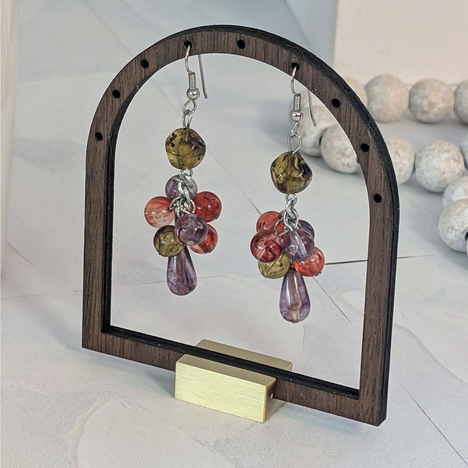 Other VTG 1980s Silver-Tone Wine-Colored Beaded Dangle Earrings Size ONE SIZE - 3 Thumbnail
