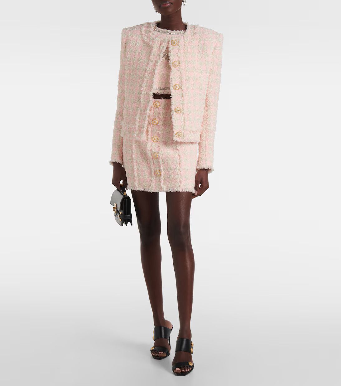 Balmain o1s1wg111225 Checked Tweed Miniskirt in Pink Size 30" / US 8 / IT 44 - 2 Thumbnail