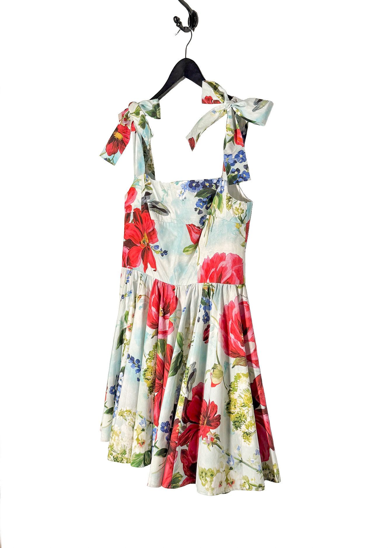Dolce & Gabbana Light Blue Garden Print Poplin Mini Dress