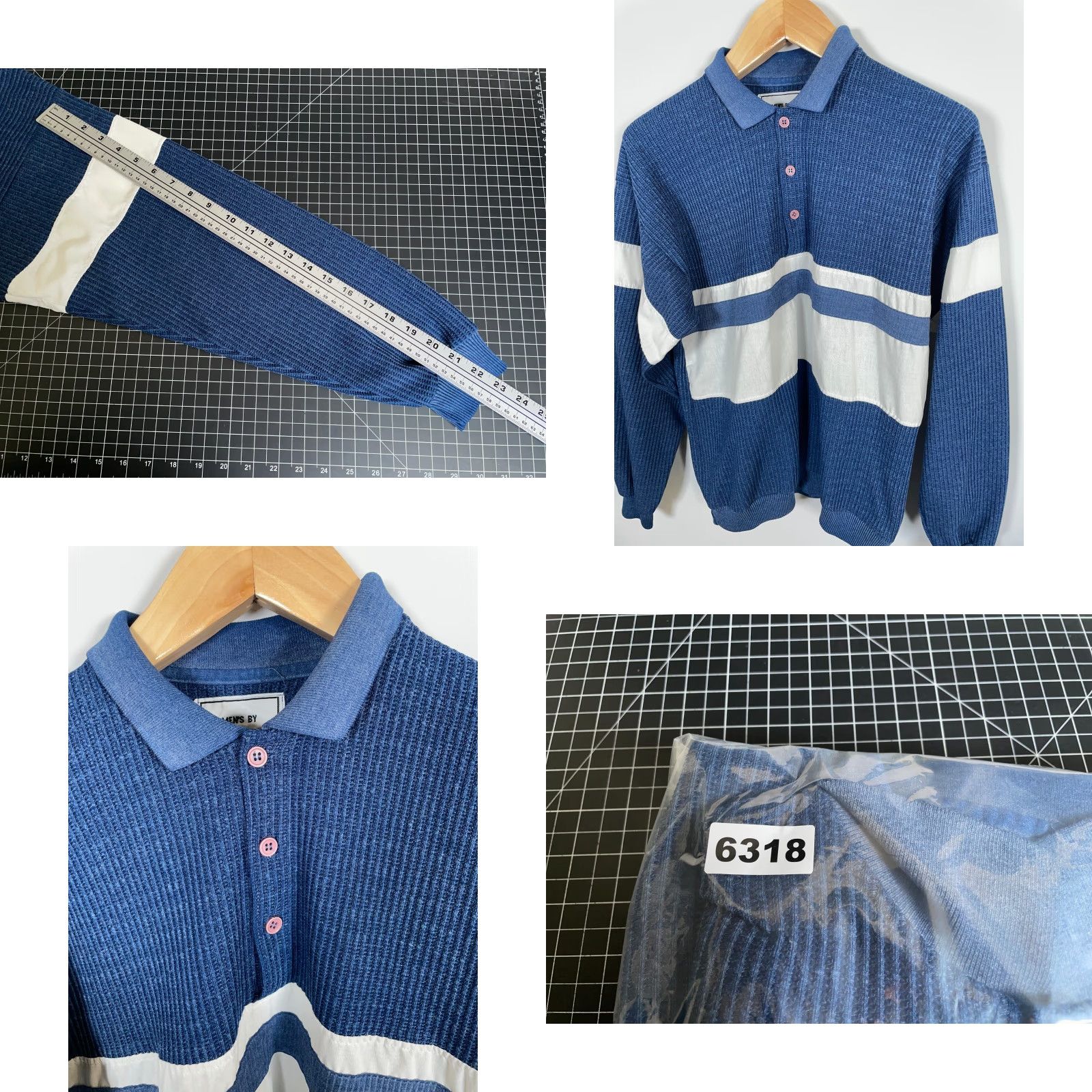 Vintage Vintage Yes Huk-a-Poo Polo Long Sleeve Waffle Knit 80s Striped Blue White XL? Wait characters. Size US M / EU 48-50 / 2 - 8 Thumbnail