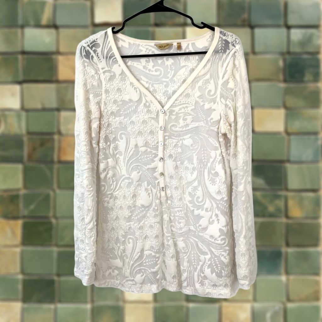 Velvet VINTAGE Y2K True Grit Women's White Burnout Velvet Devoré Long Sleeve Shirt M Size M / US 6-8 / IT 42-44 - 1 Thumbnail
