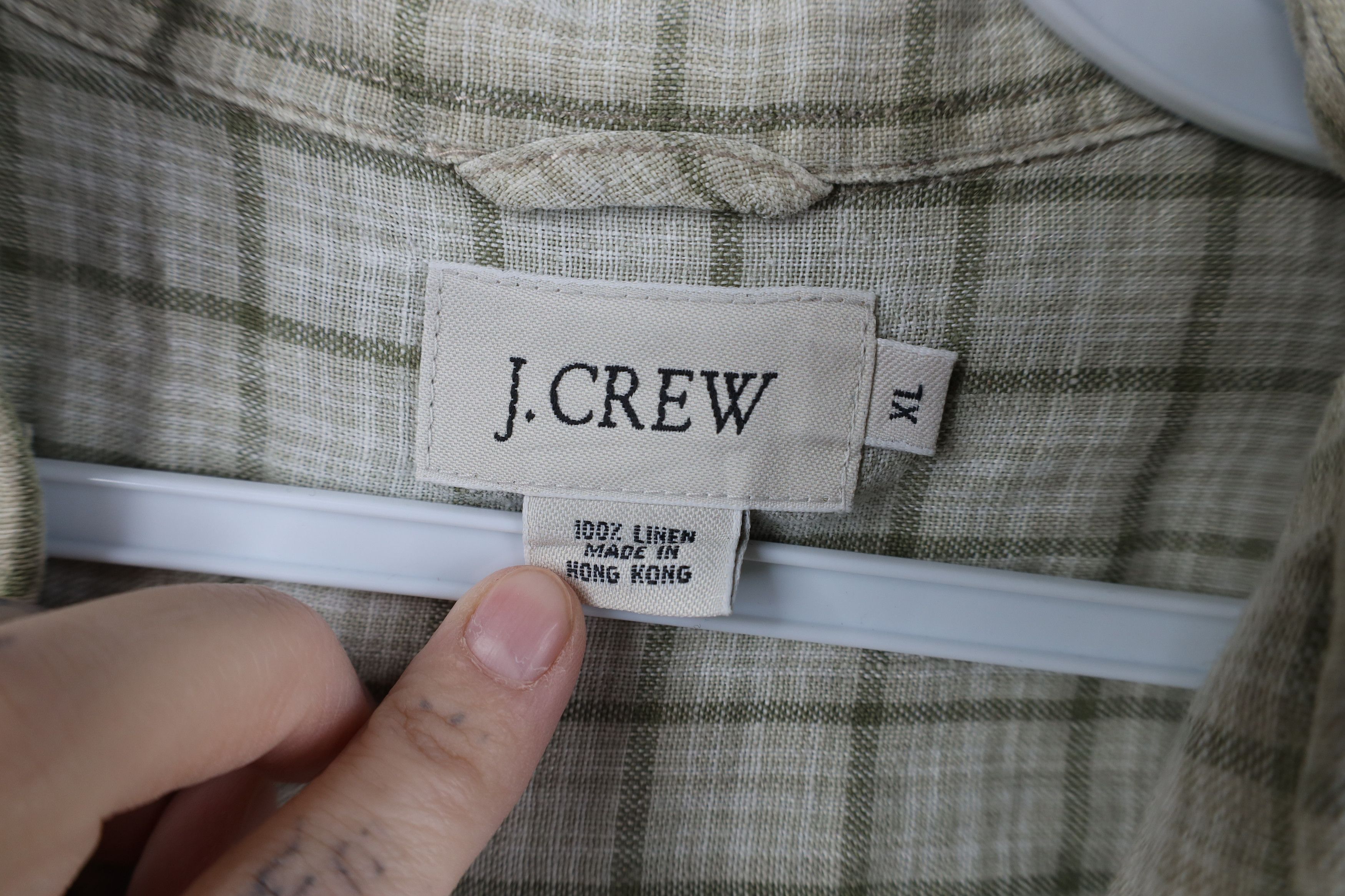 J.Crew Vintage J Crew Linen Collared Button Shirt Green Plaid Size US XL / EU 56 / 4 - 9 Thumbnail
