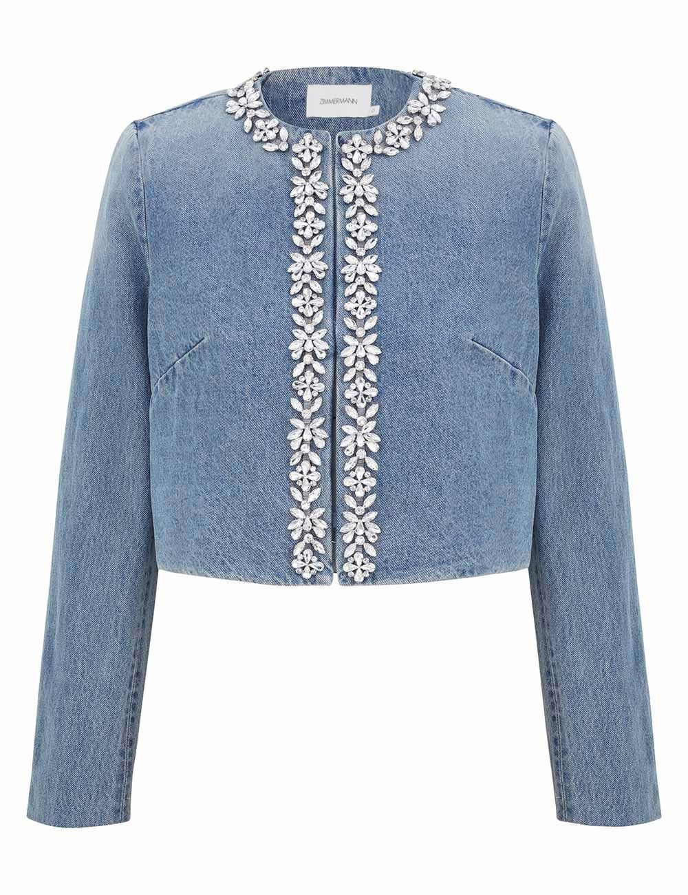 o1w1db10925 Crush Embellished Denim Jacket in Blue