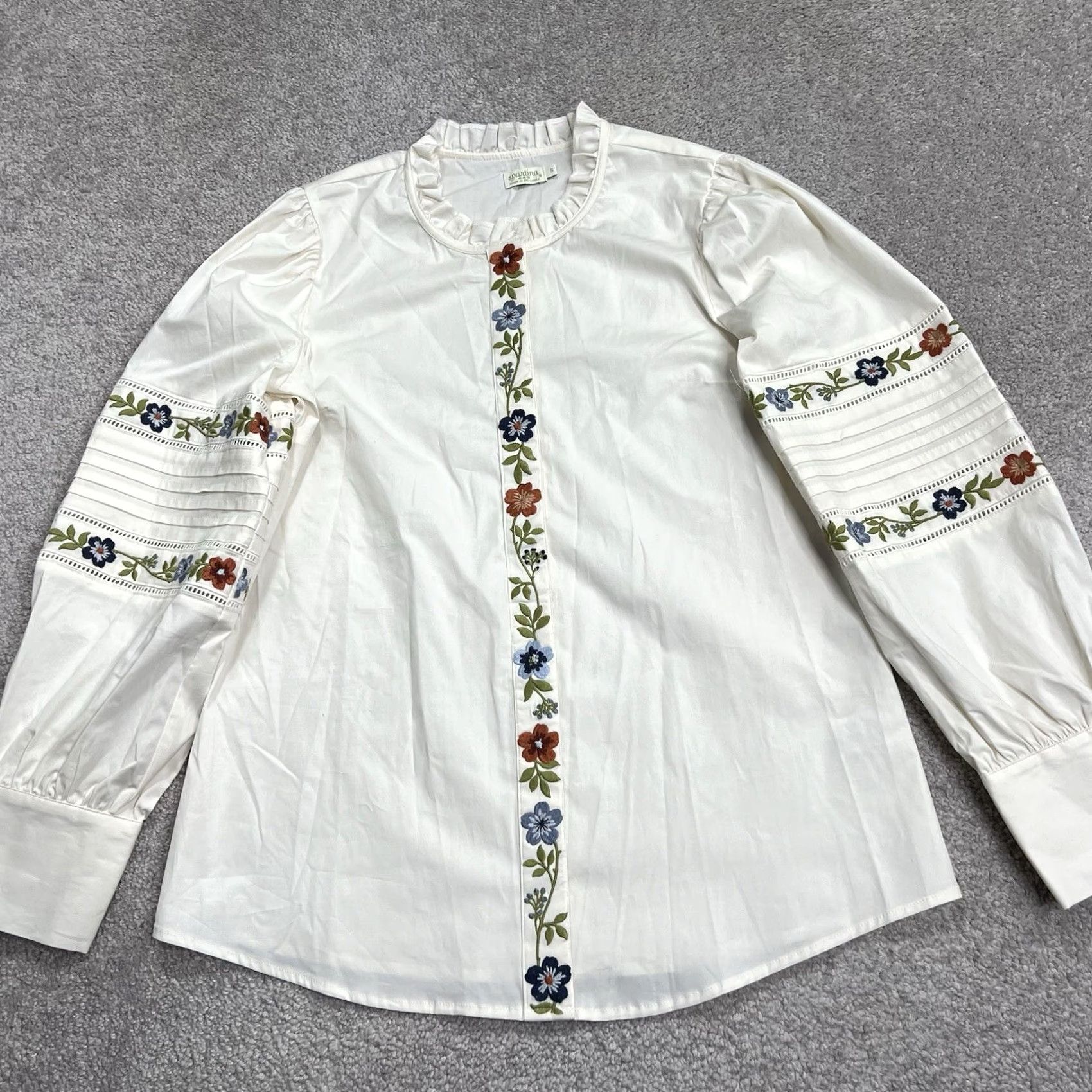 Vintage Spartina 449 Shirt Small Long Sleeve Button Front Cotton Embroidered Floral Womens Size S / US 4 / IT 40 - 2 Thumbnail