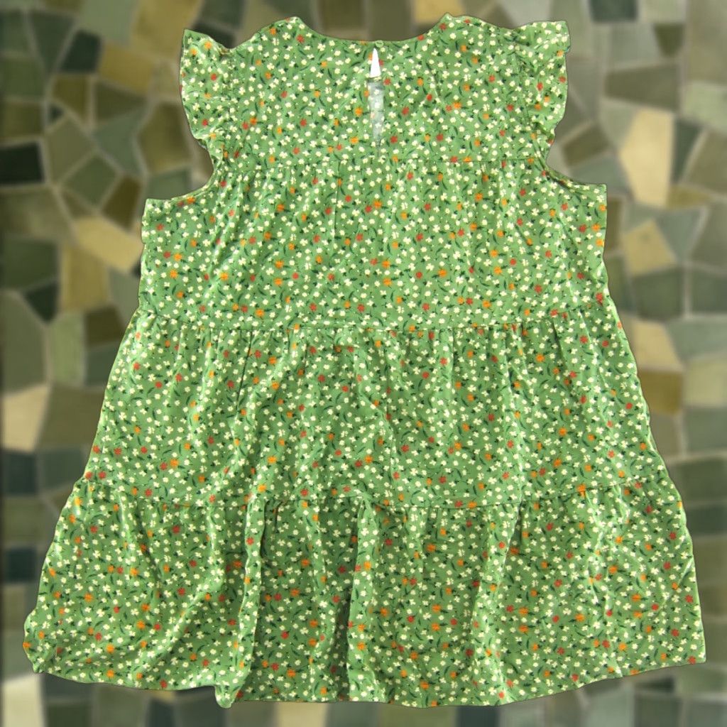 Vintage Liberty Love 100% Rayon Green Red Orange Floral Cap Sleeve Smock Sun Dress 3XL Size XXL / US 16-18 / IT 52-54 - 1 Thumbnail