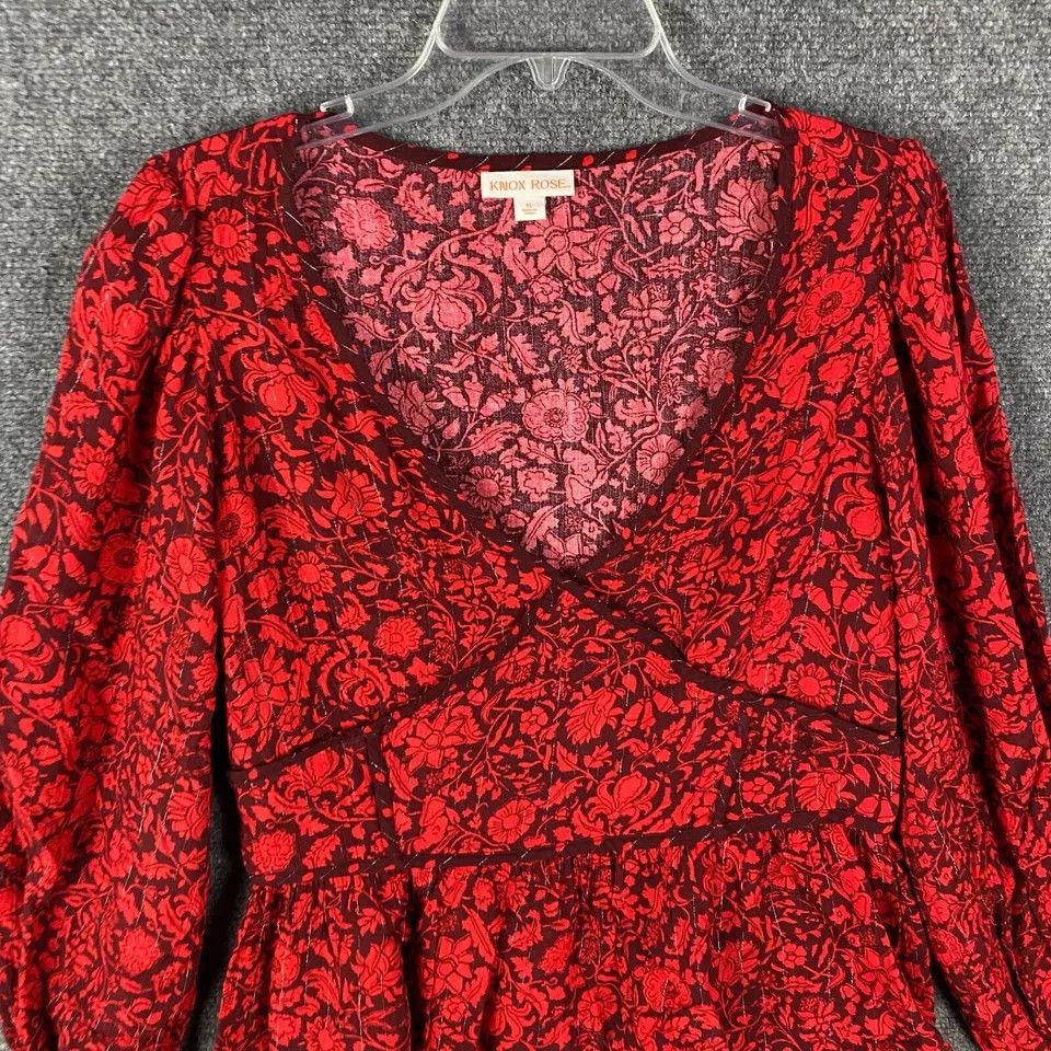 Other Knox Rose Blouse XL Women's Pullover Floral Red Rayon Size XL / US 12-14 / IT 48-50 - 2 Thumbnail