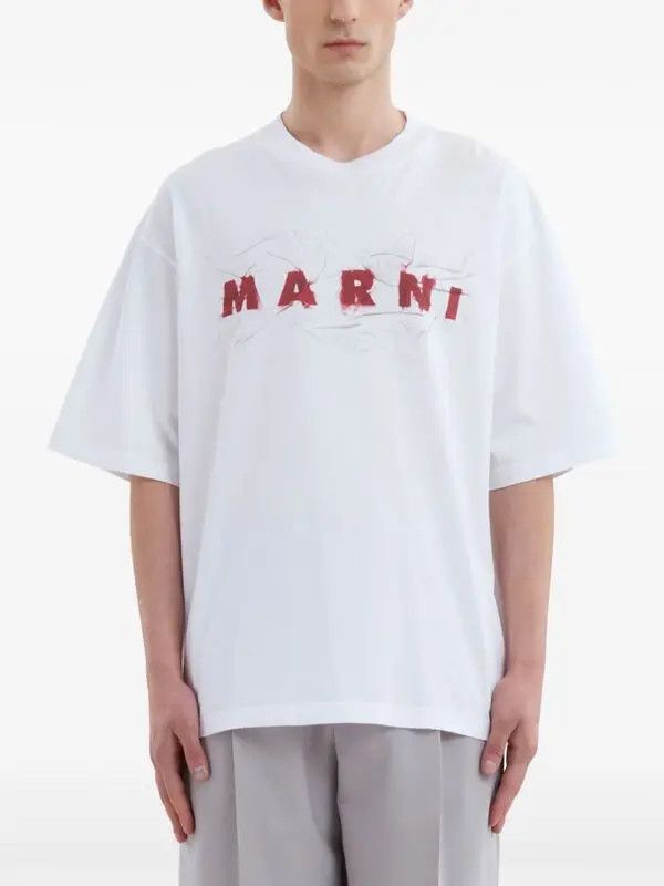 Marni o1w1db11125 Logo-Print Cotton T-Shirt in White Size US S / EU 44-46 / 1 - 2 Thumbnail