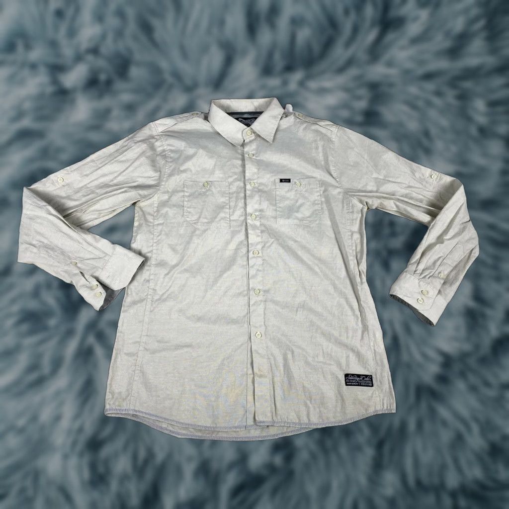 Sovereign Code Soverign Code Military Mens Button-Up Long Sleeve Shirt XL Ivory Dress Shirt Size XL Tan Color Size 46R - 1 Thumbnail