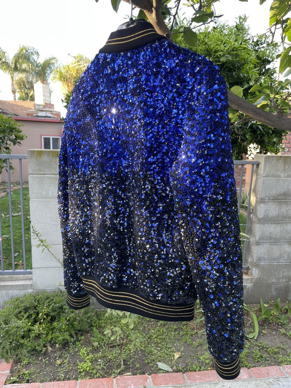 Saint Laurent Paris Saint Laurent Paris Teddy Varsity Sequin Bomber Jacket Blue Size US XS / EU 42 / 0 - 6 Thumbnail