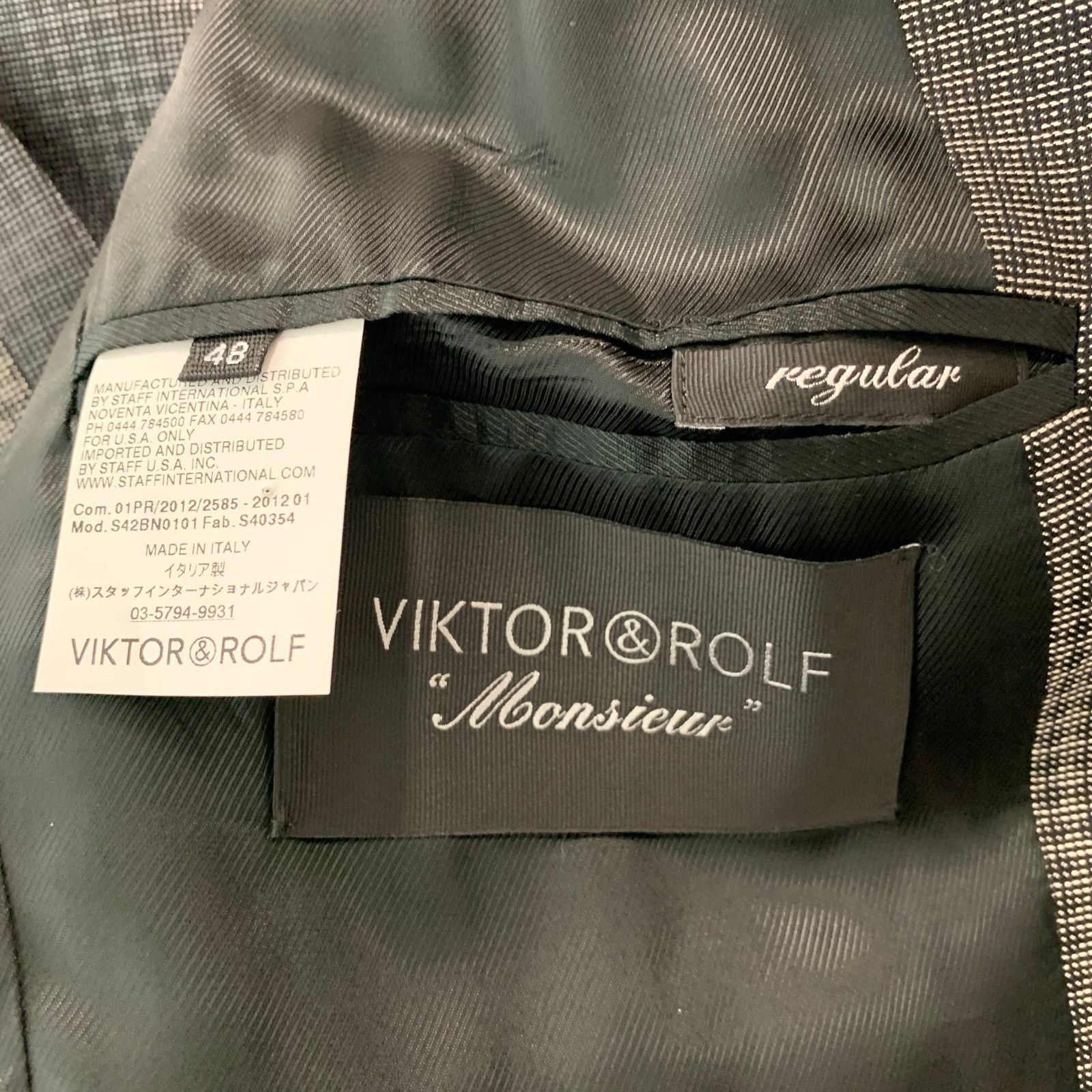 Viktor & Rolf VIKTOR & ROLF Grey Black Plaid Wool Silk Sport Coat Size 38R - 4 Thumbnail