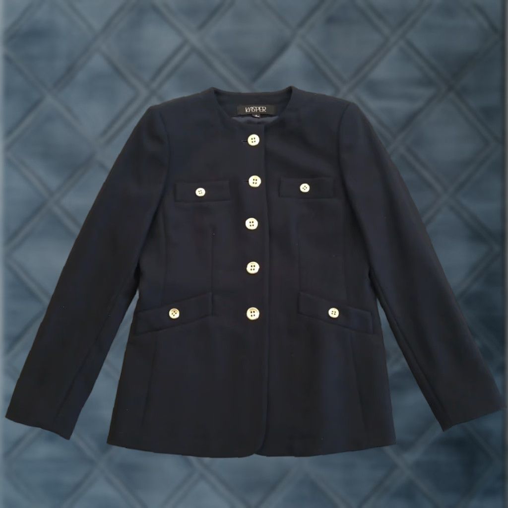 Kasper Kasper Blazer Womens Blazer Blue Herringbone Five-Button Kasper Jacket 100% Polyester Regular Size 4 Womens Blue Size S / US 4 / IT 40 - 1 Thumbnail