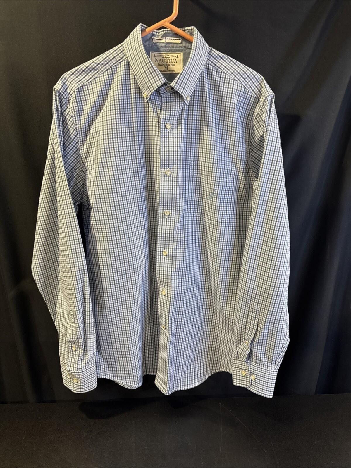 Nautica Nautica Shirt Men's Medium Blue Plaid LS Button Down (642) Size US M / EU 48-50 / 2 - 2 Thumbnail