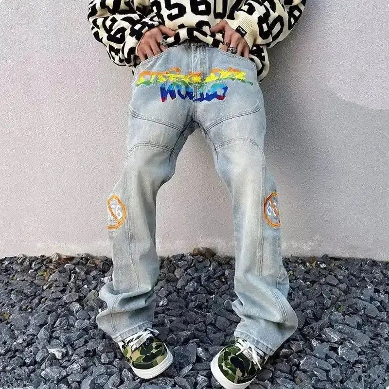 Japanese Brand Streetwear Letter Embroidery Vintage Blue Baggy Jeans Size US 32 / EU 48 - 1 Thumbnail