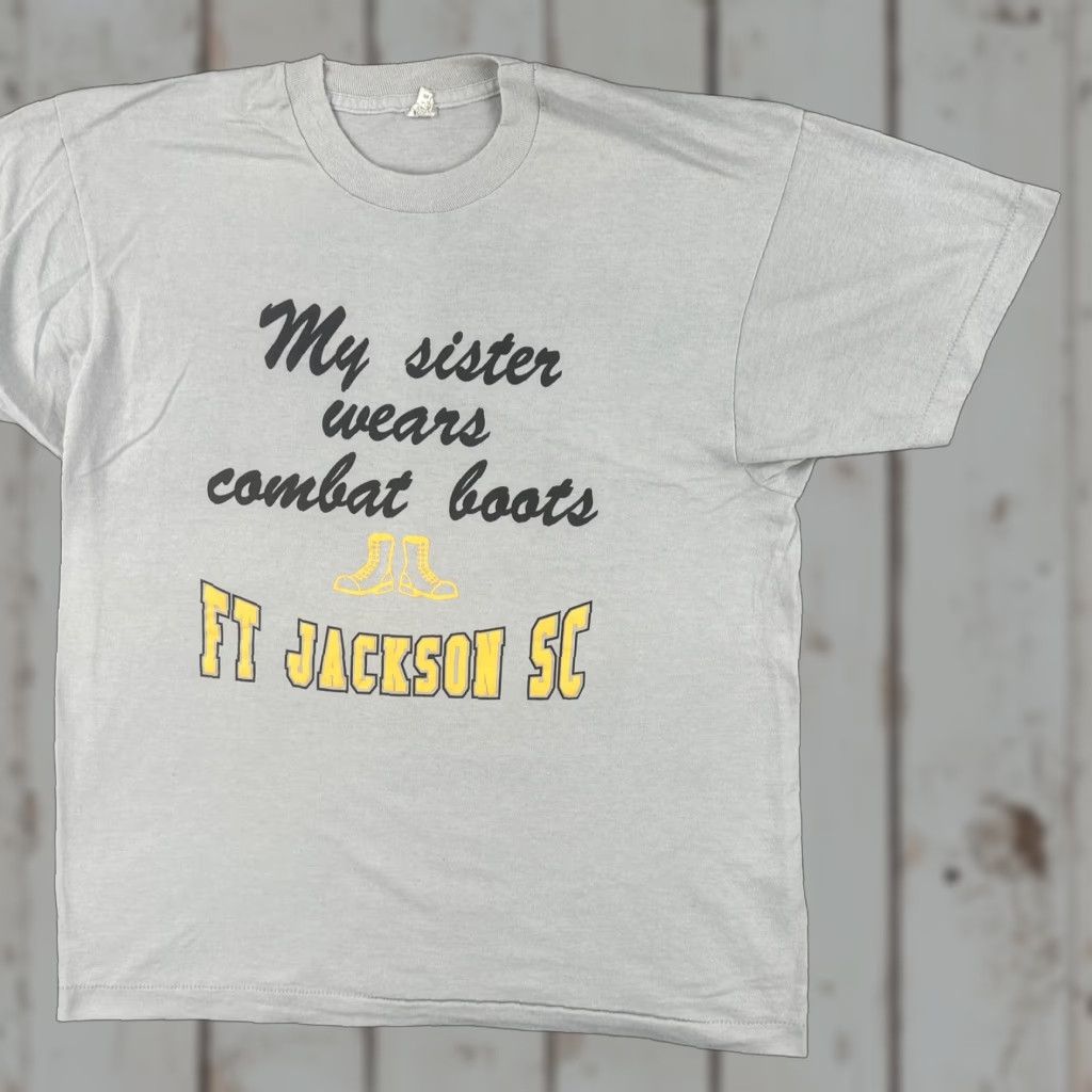 Vintage VINTAGE Screen Stars Gray XL T Shirt Men 1980s Single Stitch Cotton USA Fort Jackson Graphic Tee Sportswear/Beach Size US XL / EU 56 / 4 - 1 Thumbnail