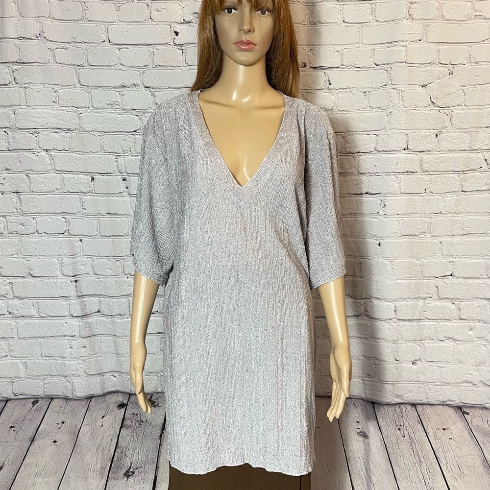 Zara Zara V-neck Ribbed Knit Short Sleeve Grey Tunic Size XL Size XL / US 12-14 / IT 48-50 - 1 Thumbnail