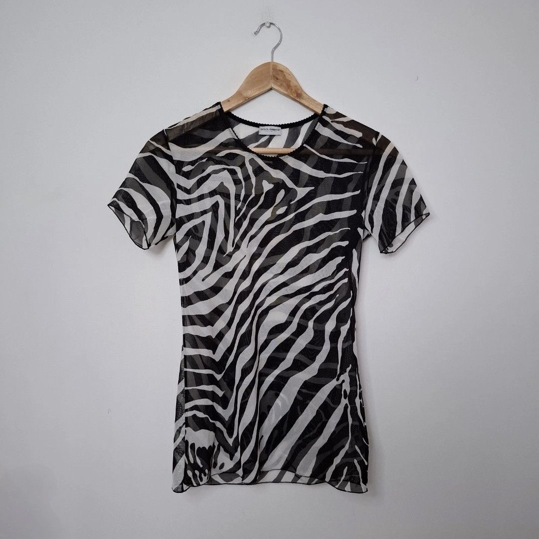 Dolce & Gabbana DOLCE & GABBANA Zebra Print Sheer Mesh Short Sleeved Top Size S / US 4 / IT 40 - 1 Thumbnail