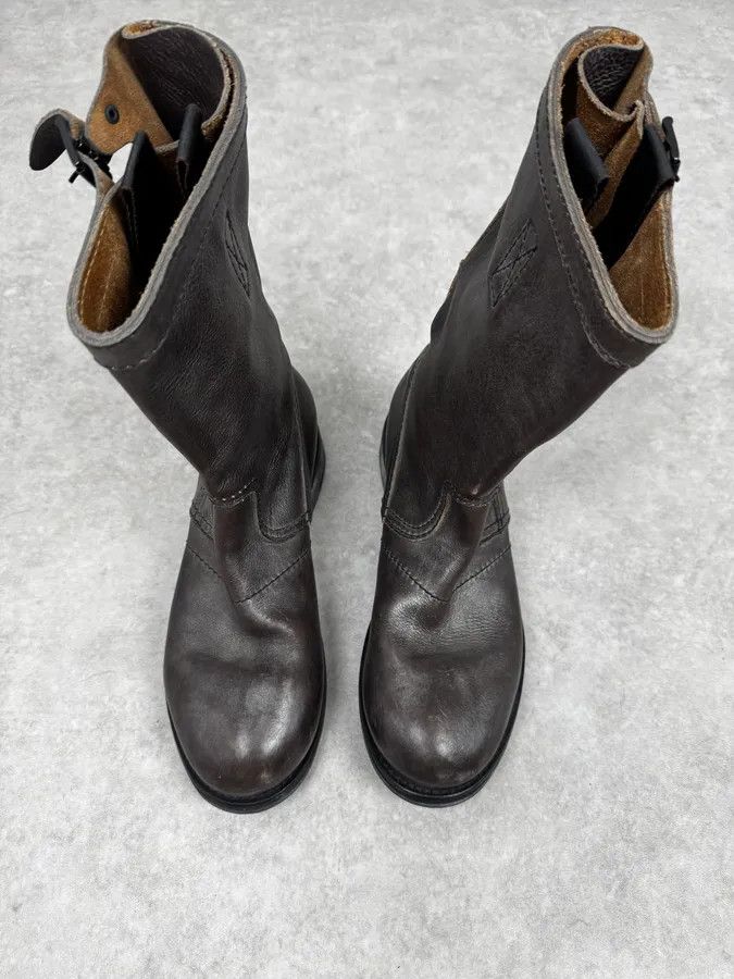 Vintage 2000s Premiata Dark Brown Eroded Leather Boots Size US 12 / EU 45 - 3 Thumbnail