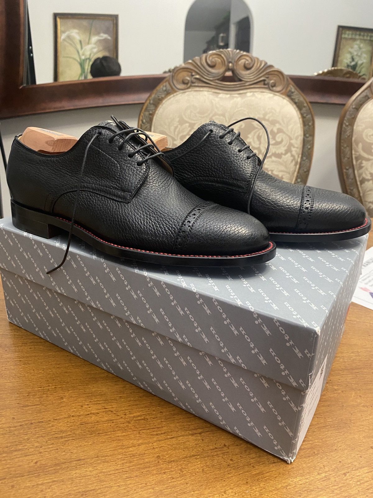 Kiton Black Leather Kiton Dress Shoes Size US 7 / EU 40 - 3 Thumbnail