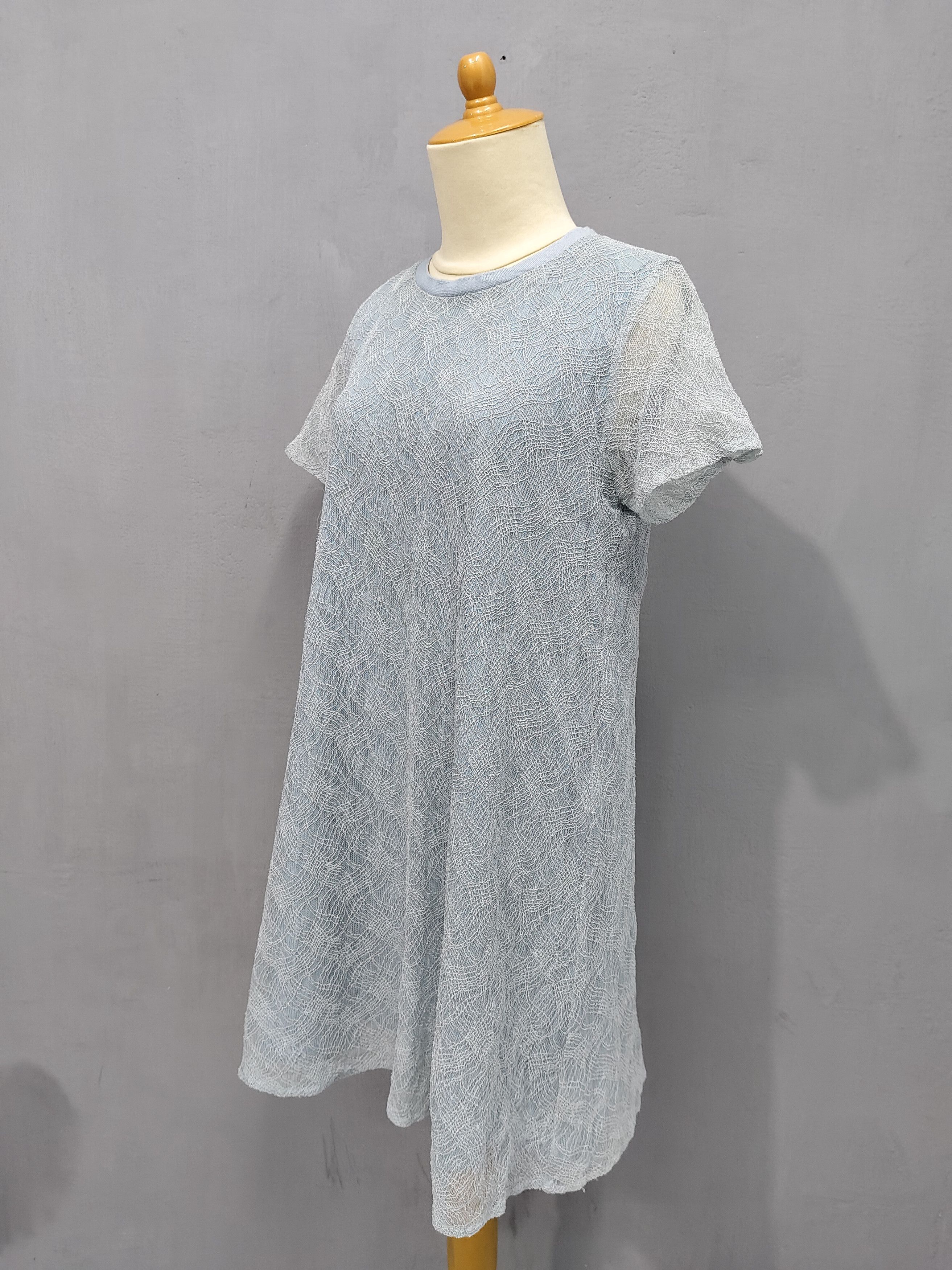 Alexander Wang Alexander Wang- Ice Blue Textured Mesh Overlay Dress Size L / US 10 / IT 46 - 3 Thumbnail