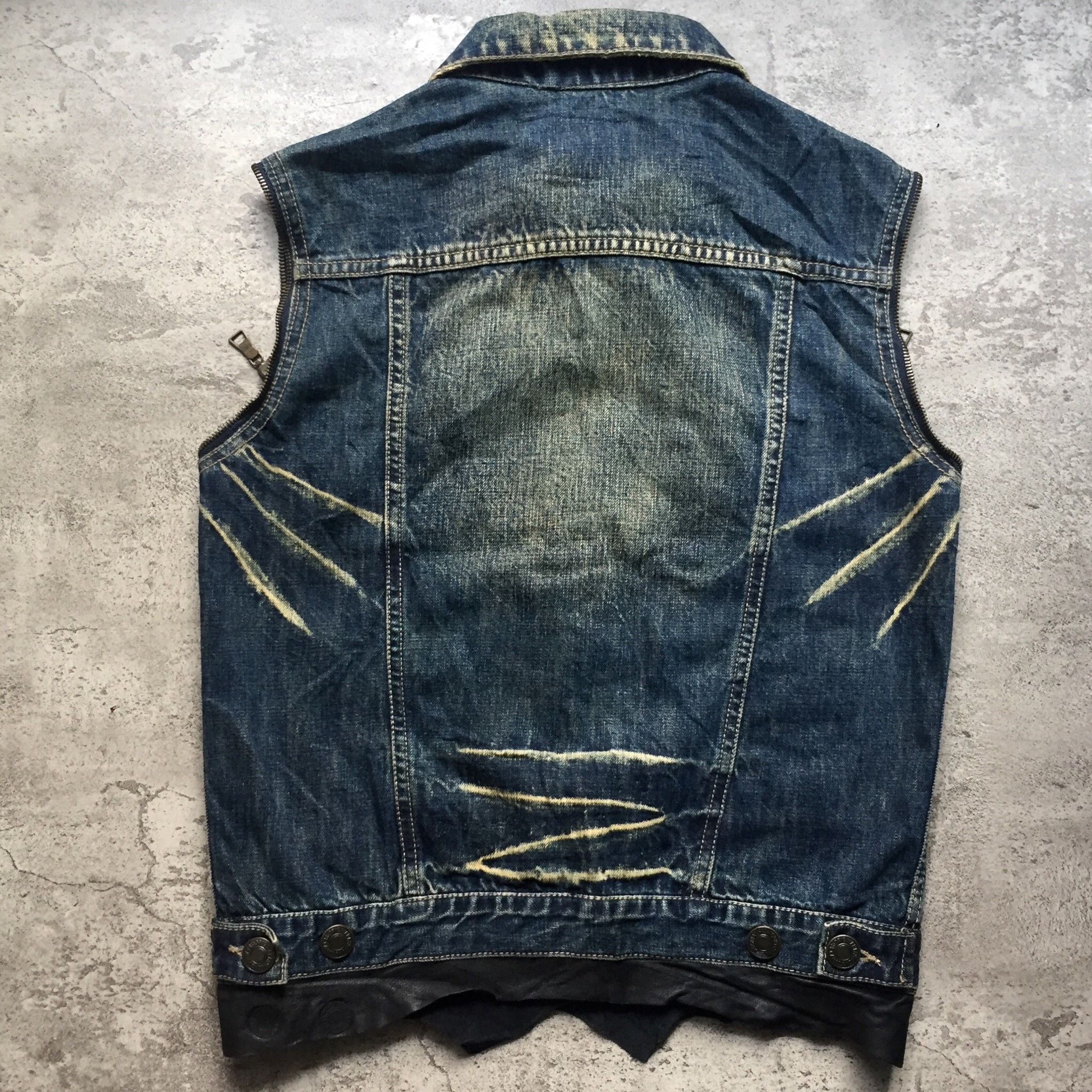 GOSTAR DE FUGA Fuga Mud Wash Faded Denim And Leather Vest Jacket Size US M / EU 48-50 / 2 - 5 Thumbnail