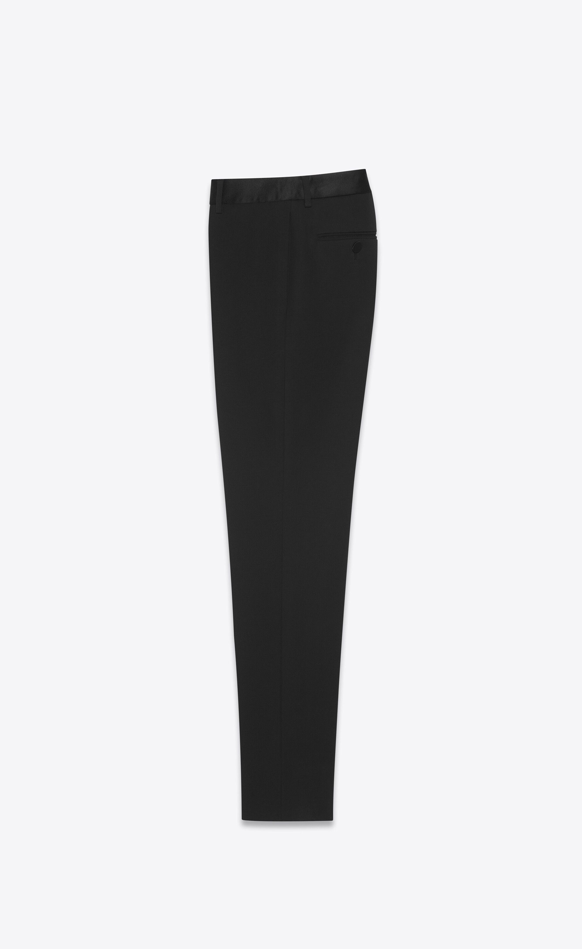 Saint Laurent Paris o1b1hav111224 Tuxedo Straight Pants in Grain De Poudre Black Size 27" / US 4 / IT 40 - 2 Thumbnail