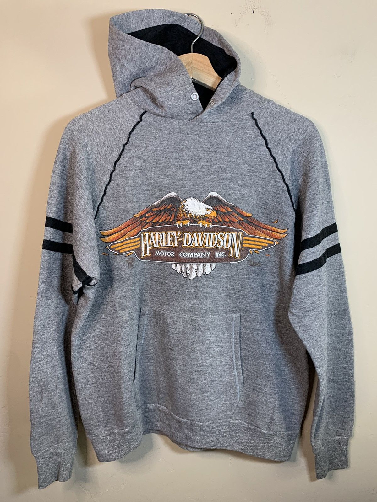 Harley Davidson × Vintage *RARE* Vintage 1970s Harley Davidson USA-Made Raglan Hoodie Size US L / EU 52-54 / 3 - 1 Thumbnail