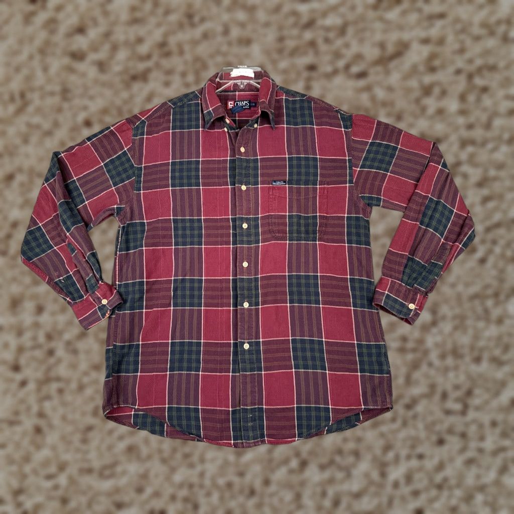 Chaps VINTAGE Chaps Ralph Lauren Shirt Men Adult Large Red Plaid Flannel 100% Cotton Long Sleeve Shirt Mens - 40 in Chest Seasonal Plaid Camping Outdoor 90s Size US L / EU 52-54 / 3 - 1 Thumbnail