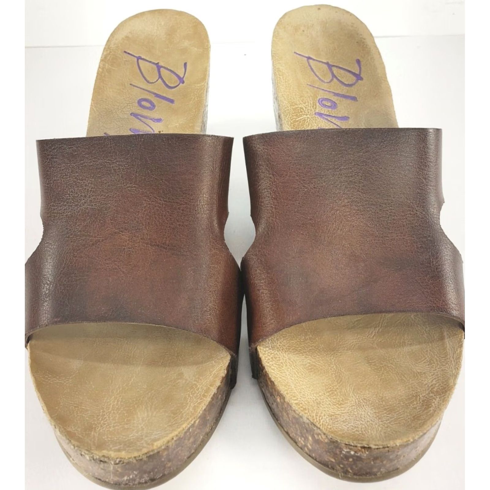 Vintage Blowfish Heels Womens 7.5 Cork Wedge Platform Slide Sandals Brown Faux Leather Size US 8 / IT 38 - 3 Thumbnail