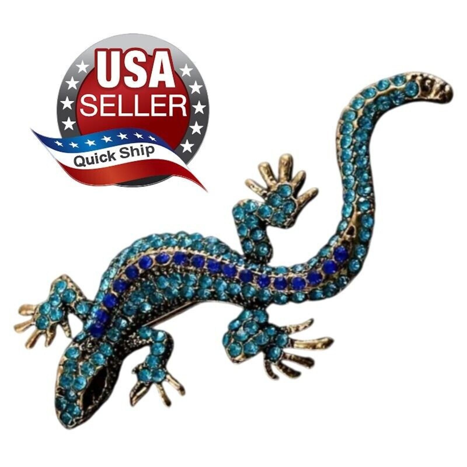 Other Salamander Lizard Gecko Brooch Blue Rhinestones Size ONE SIZE - 1 Thumbnail