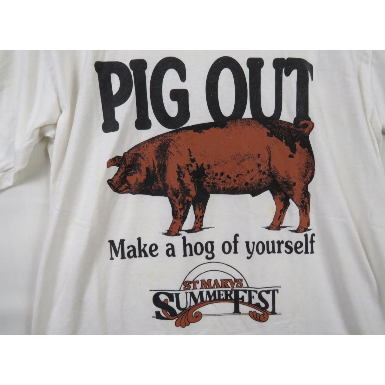 Jerzees VINTAGE Pig Out make a hog of yourself Shirt USA made Jerzee super t M Mens 2000s Size US M / EU 48-50 / 2 - 3 Thumbnail