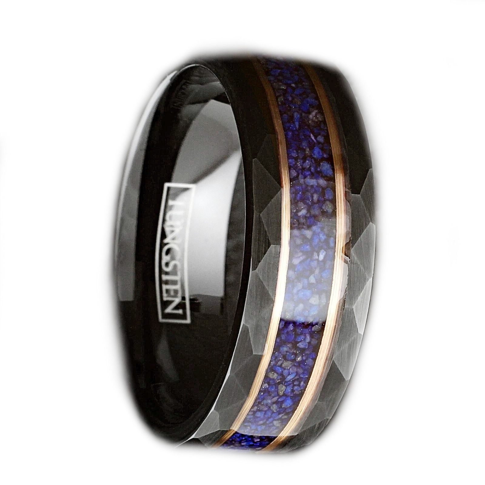 Other Tungsten Ring Band Blue Lapis Lazuli Rose Gold Stripe Plated Size ONE SIZE - 2 Thumbnail