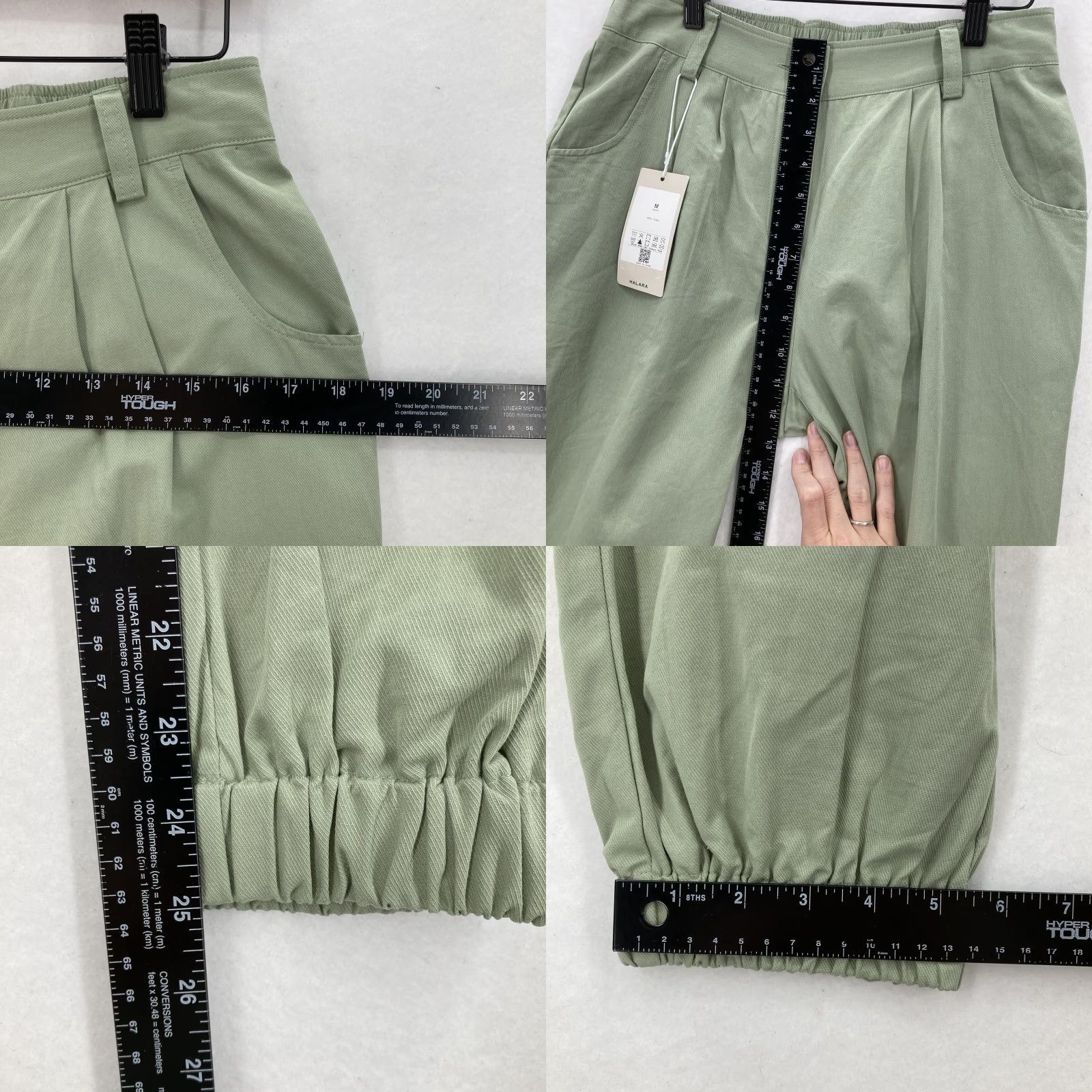 Vintage Halara Pants Womens Medium Green Cotton Joggers Pleated Elastic Waist Cuffed Size 32" / US 10 / IT 46 - 8 Thumbnail