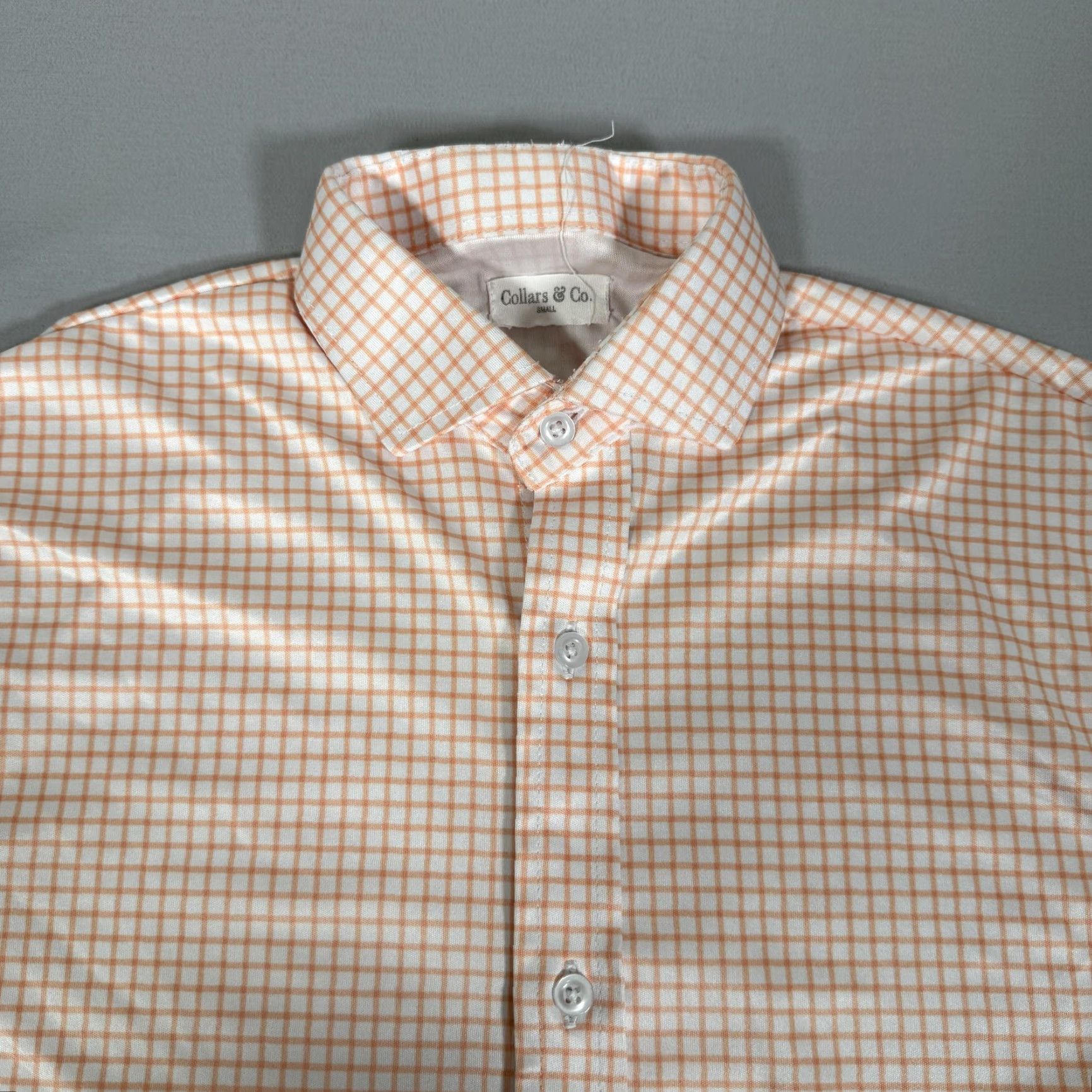 CO Collars & Co Shirt Mens Small Orange Windowpane Long Sleeve Button Up Gingham Check Dress Collars & Co Button-Up Regular Men White Polyester Size US S / EU 44-46 / 1 - 2 Thumbnail
