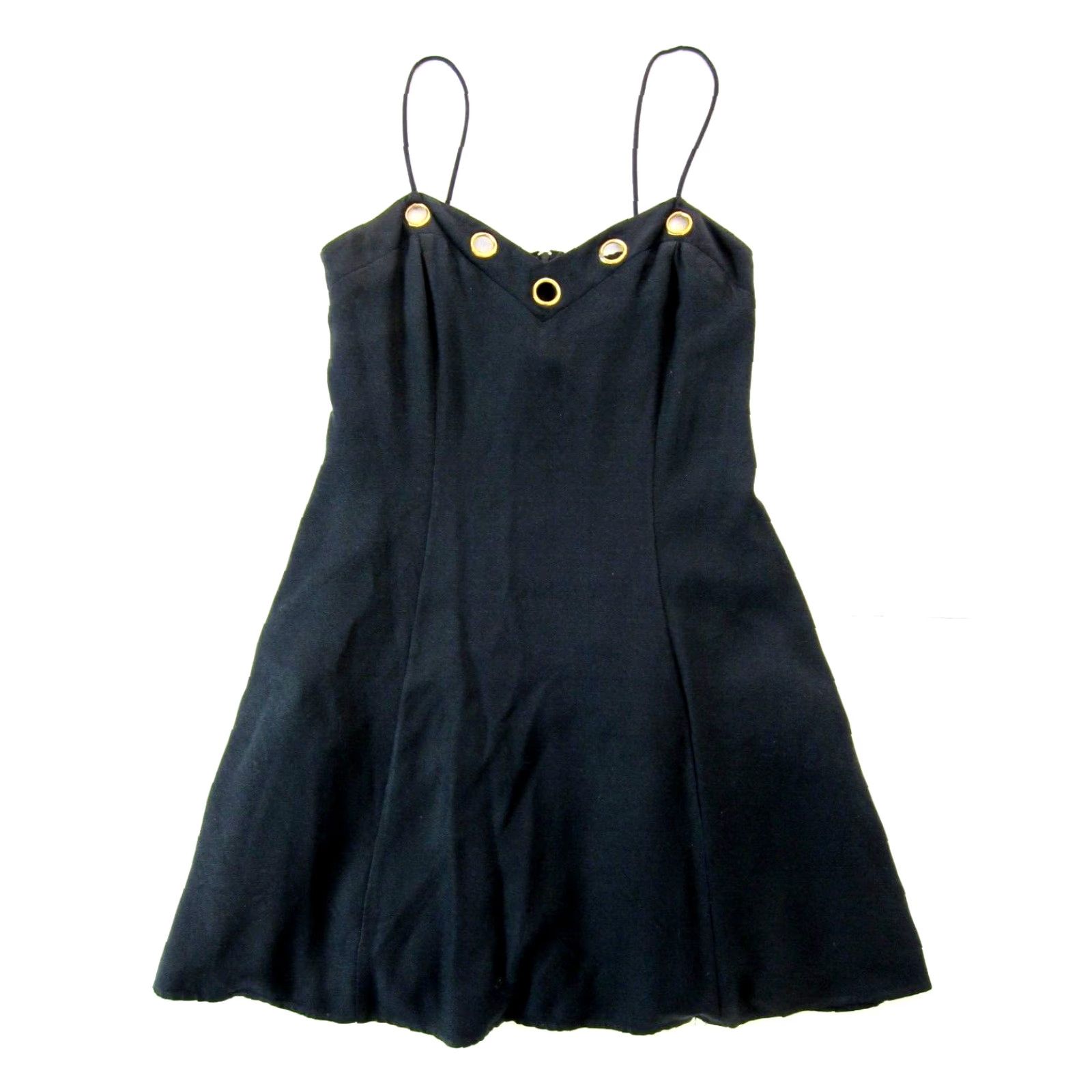 Vintage VINTAGE Brief Encounter Black Gold Spaghetti Strap Slip Party Cocktail Dress S Size S / US 4 / IT 40 - 2 Thumbnail