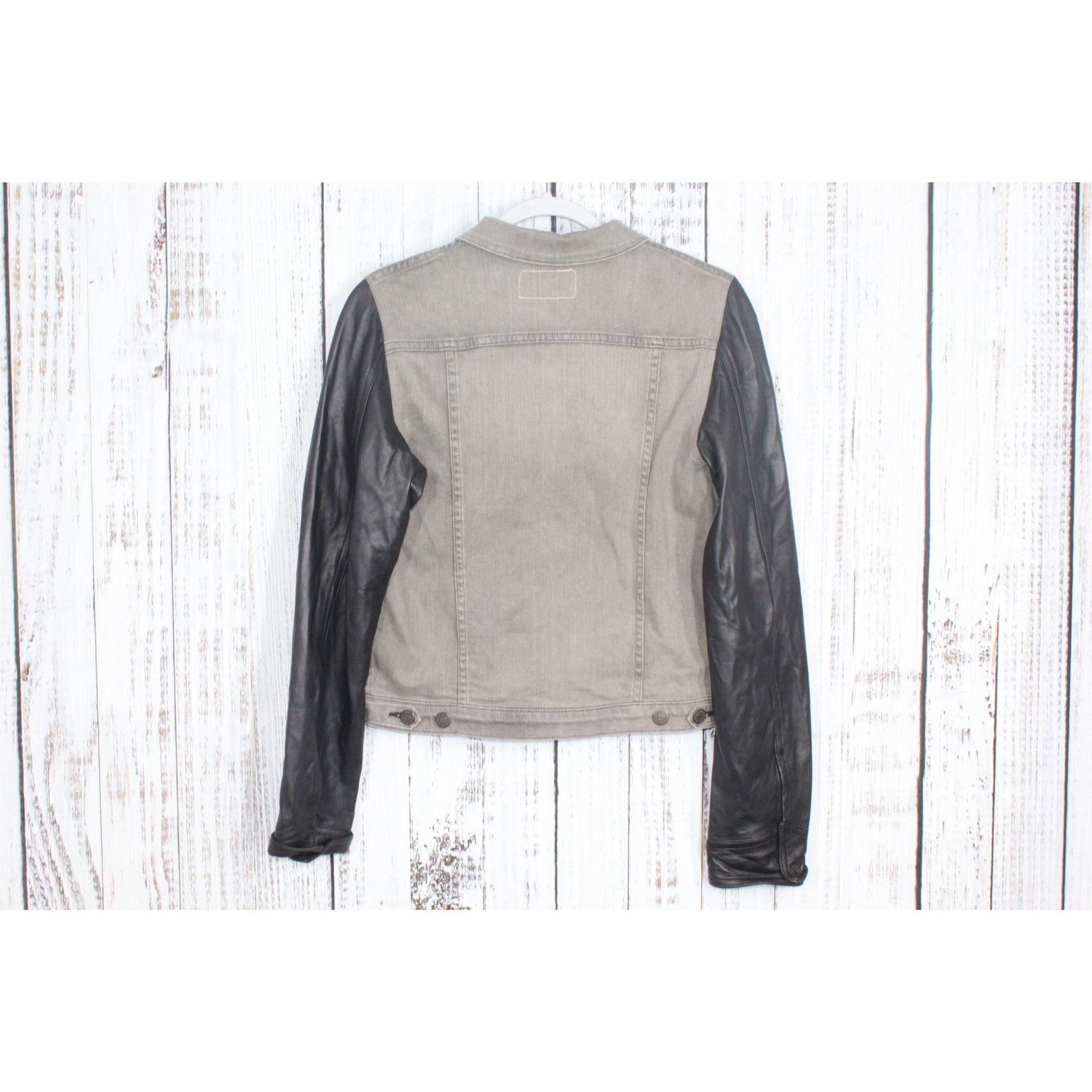 Leather × Rag & Bone Rag & Bone Women's Leather Sleeve Tattered Denim Jacket M Size M / US 6-8 / IT 42-44 - 3 Thumbnail