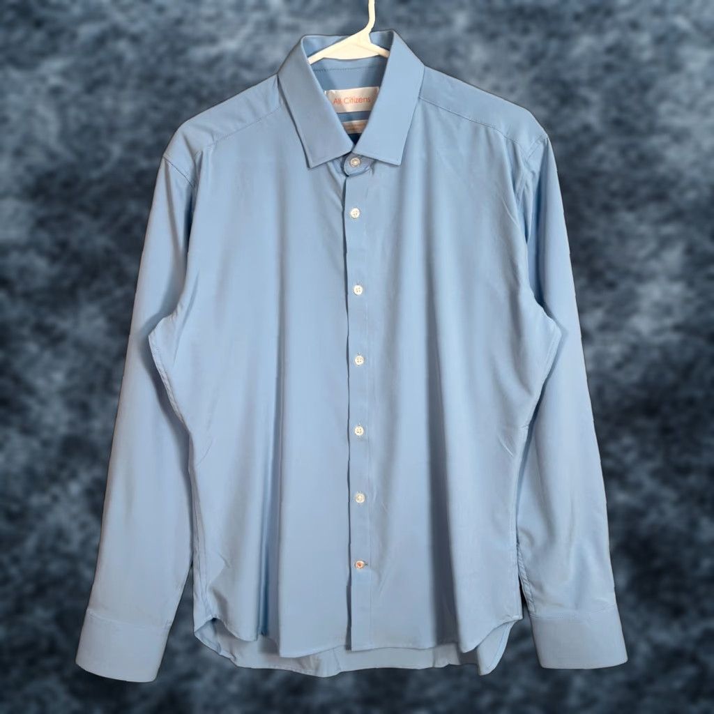 Vintage All Citizens Mens Medium Athletic Tailored Fit Shirt Light Blue Polyester Blend Size US M / EU 48-50 / 2 - 1 Thumbnail