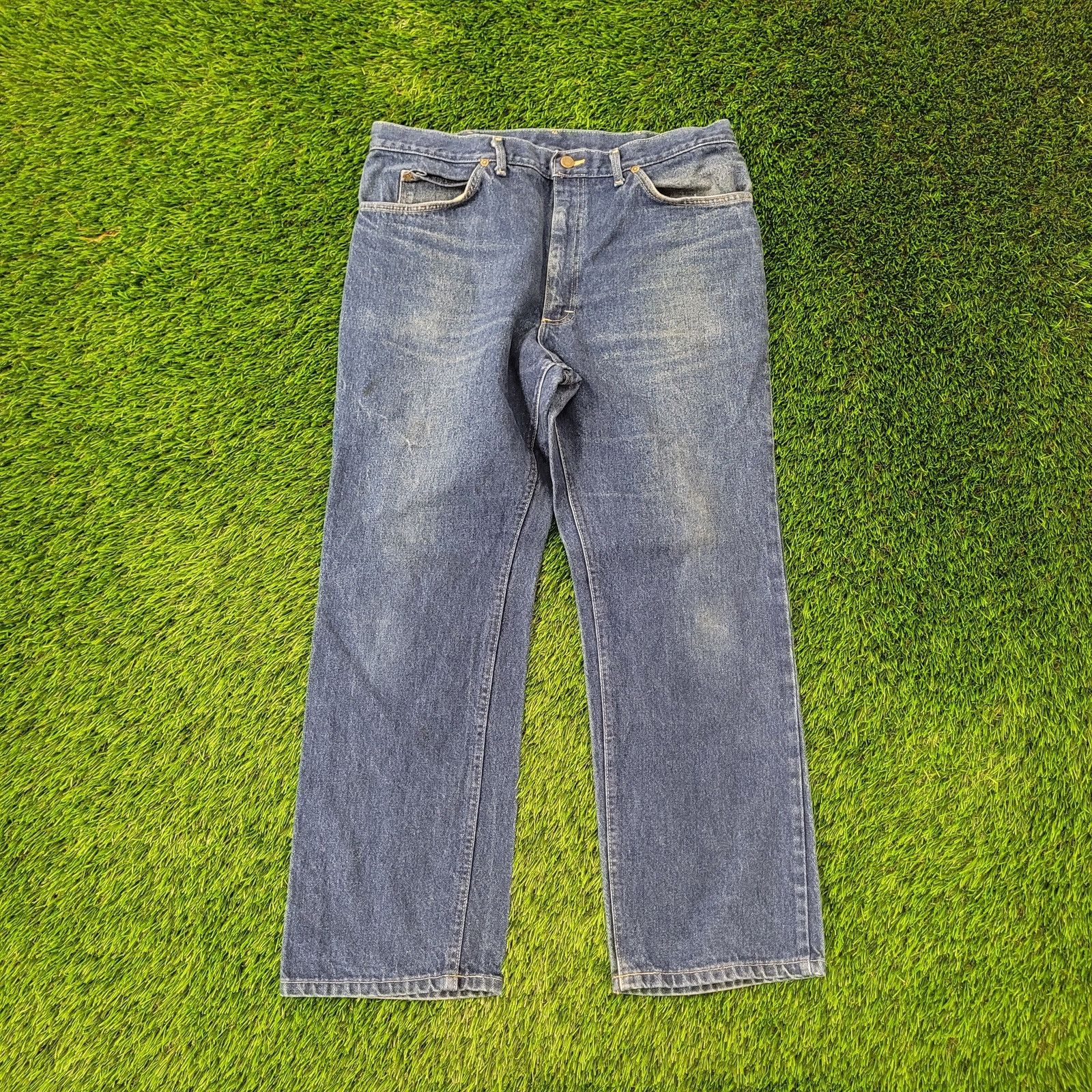 Vintage 70s LEE Whiskered Jeans 35x28 Dark-Wash Talon-Zip