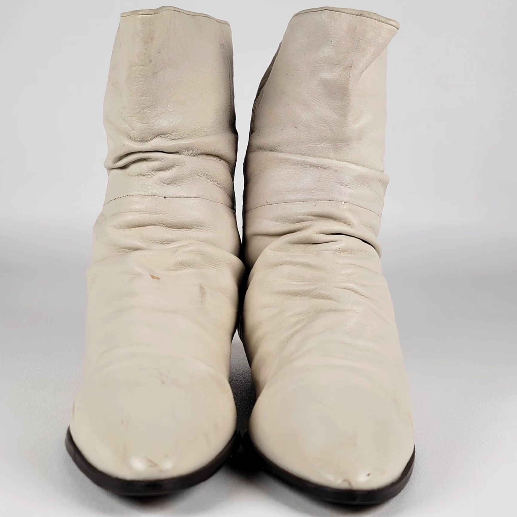 Naturalizer VINTAGE Naturalizer Boots Women's Leather Ankle Boots 8M Beige Almond Toe Block Heel Mid 2-2.9 in Fall Winter Spring Nature 1980s Women Boots Size US 6 / IT 36 - 3 Thumbnail