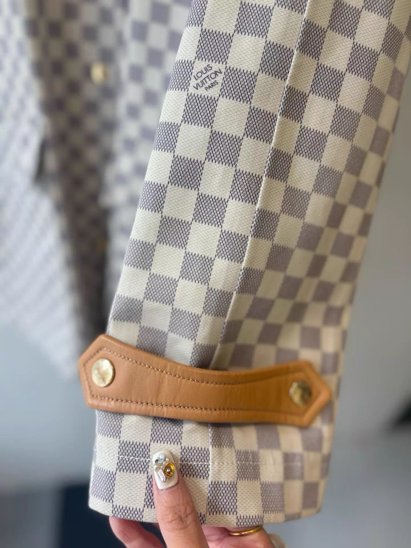 Louis Vuitton LV Damier Check Leather Stand Collar Mid-Length Trench Size XS / US 0-2 / IT 36-38 - 2 Thumbnail
