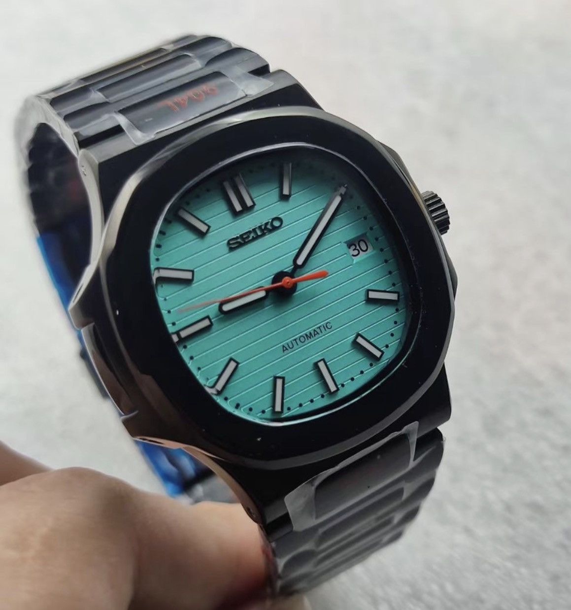 Japanese Brand Seiko Mod Nautilus Tiffany Dial Black Steel Watch NH35 41mm Size ONE SIZE - 2 Thumbnail