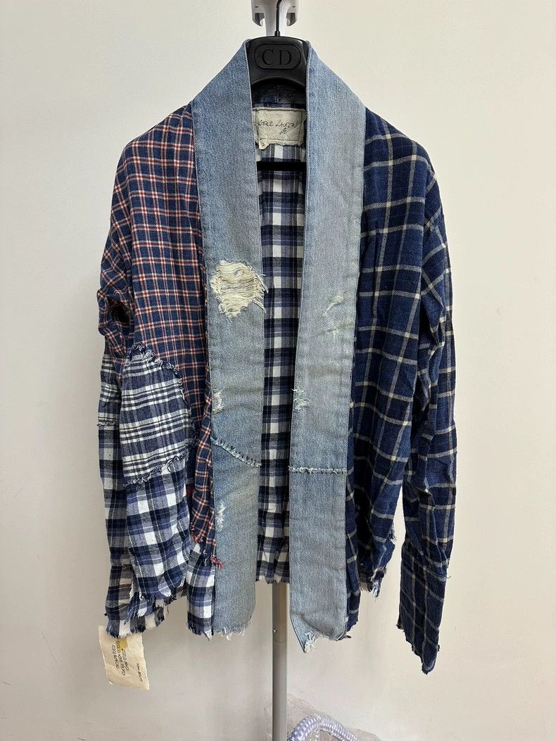 Greg Lauren Plaid denim patchwork jacket
