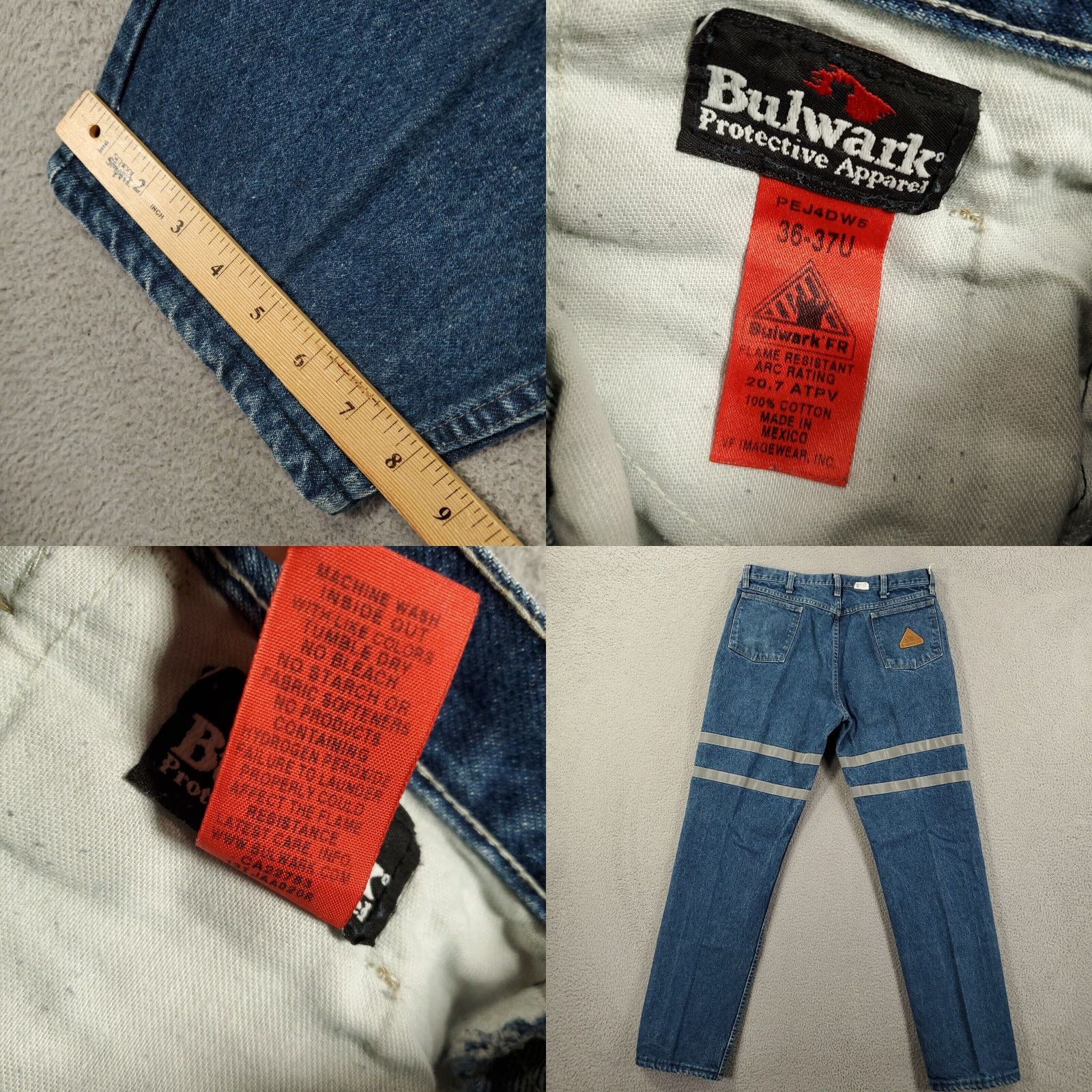 Denime Bulwark Jeans Adult 36x35 Blue Flame-Resistant Reflective Denim FR Workwear Mens Size US 36 / EU 52 - 8 Thumbnail