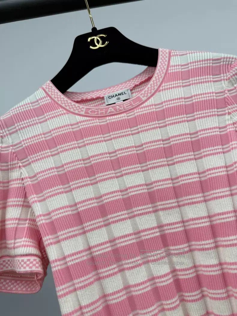 Chanel Chanel Pink striped knitted short sleeves Size XS / US 0-2 / IT 36-38 - 2 Thumbnail